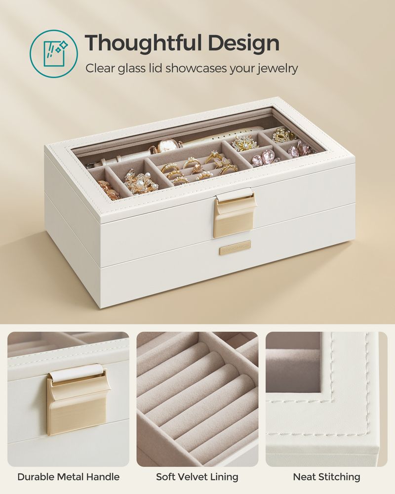 SONGMICS Stackable Jewelry Trays with Glass Lid 