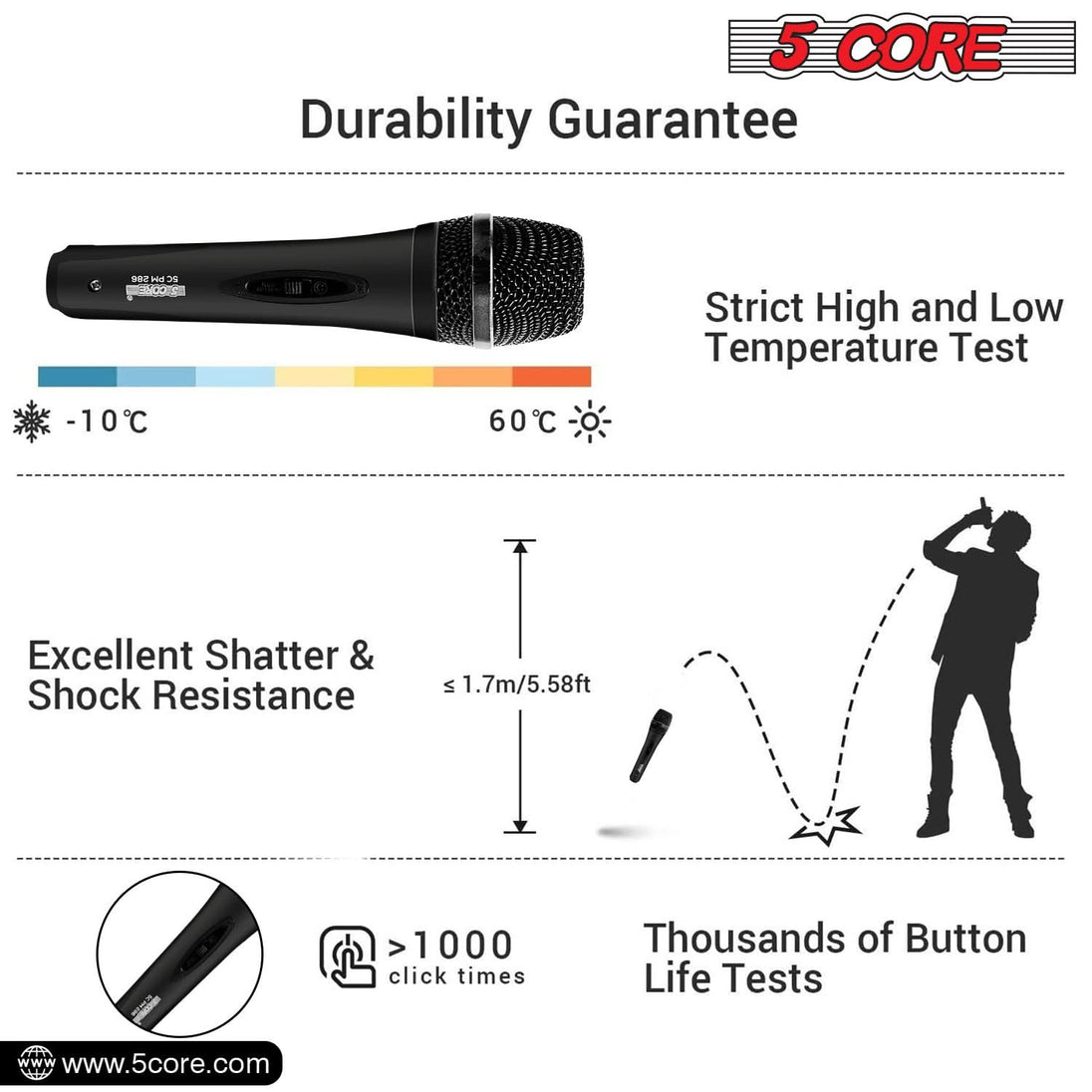 5Core Handheld XLR Dynamic Microphone – Karaoke, Singing, and Studio Mic (Microfono)