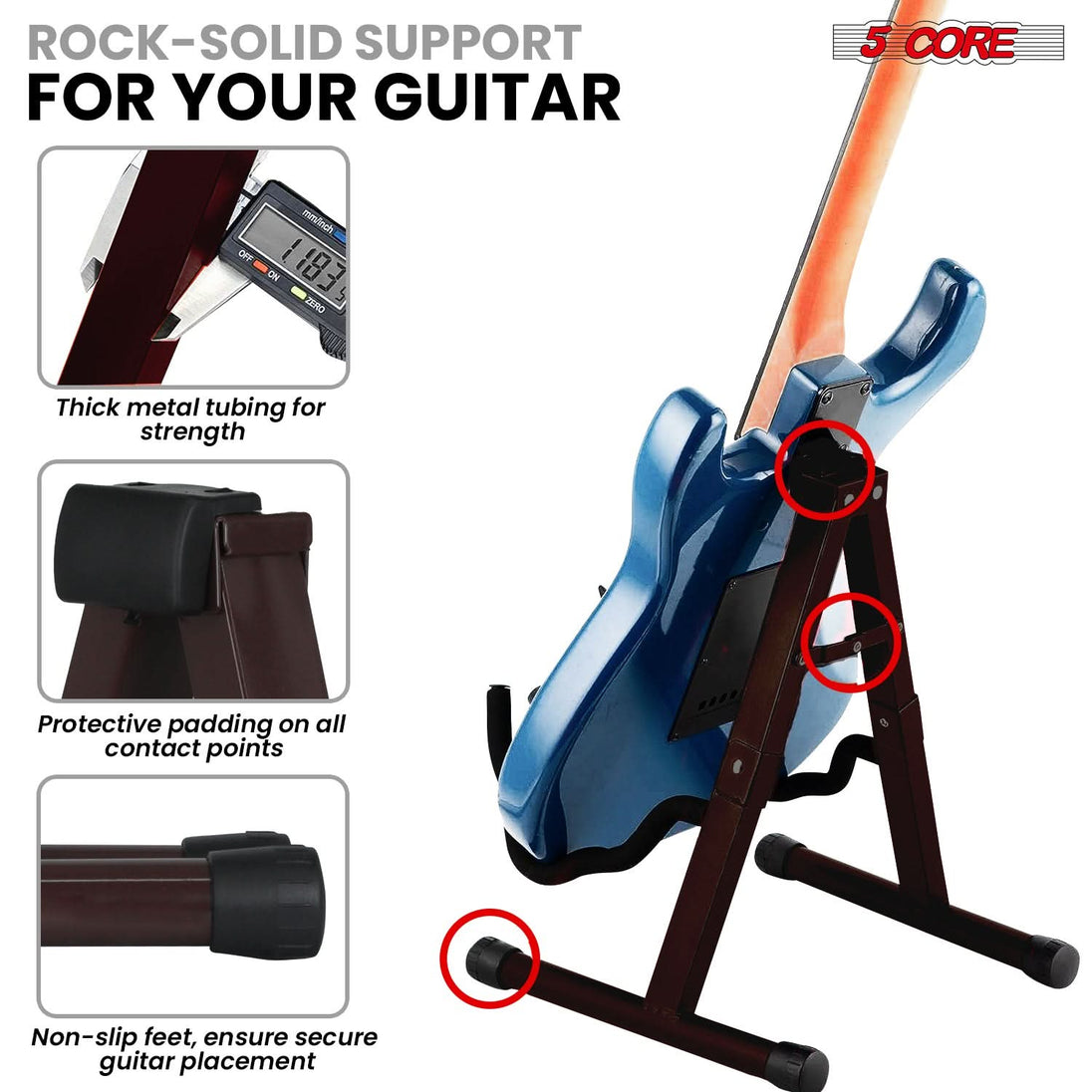 5Core Guitar Stand Floor A Frame Electric Acoustic Bass Soporte Para Guitarra BROWN GSS BR 2PCS