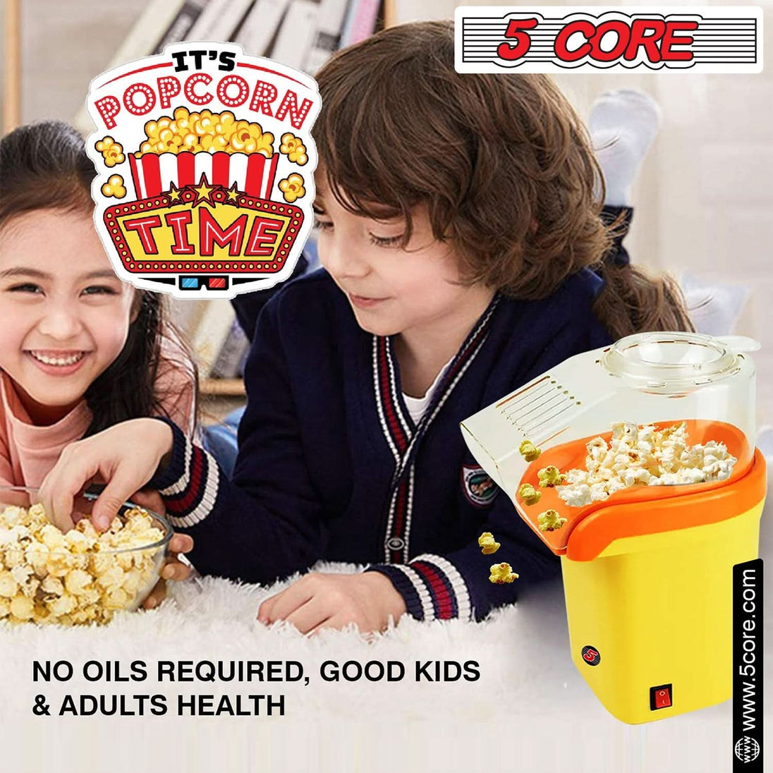 5Core Popcorn Machine 16 Cup Hot Air Popper Mini Portable Electric Pop Corn Maker YELLOW