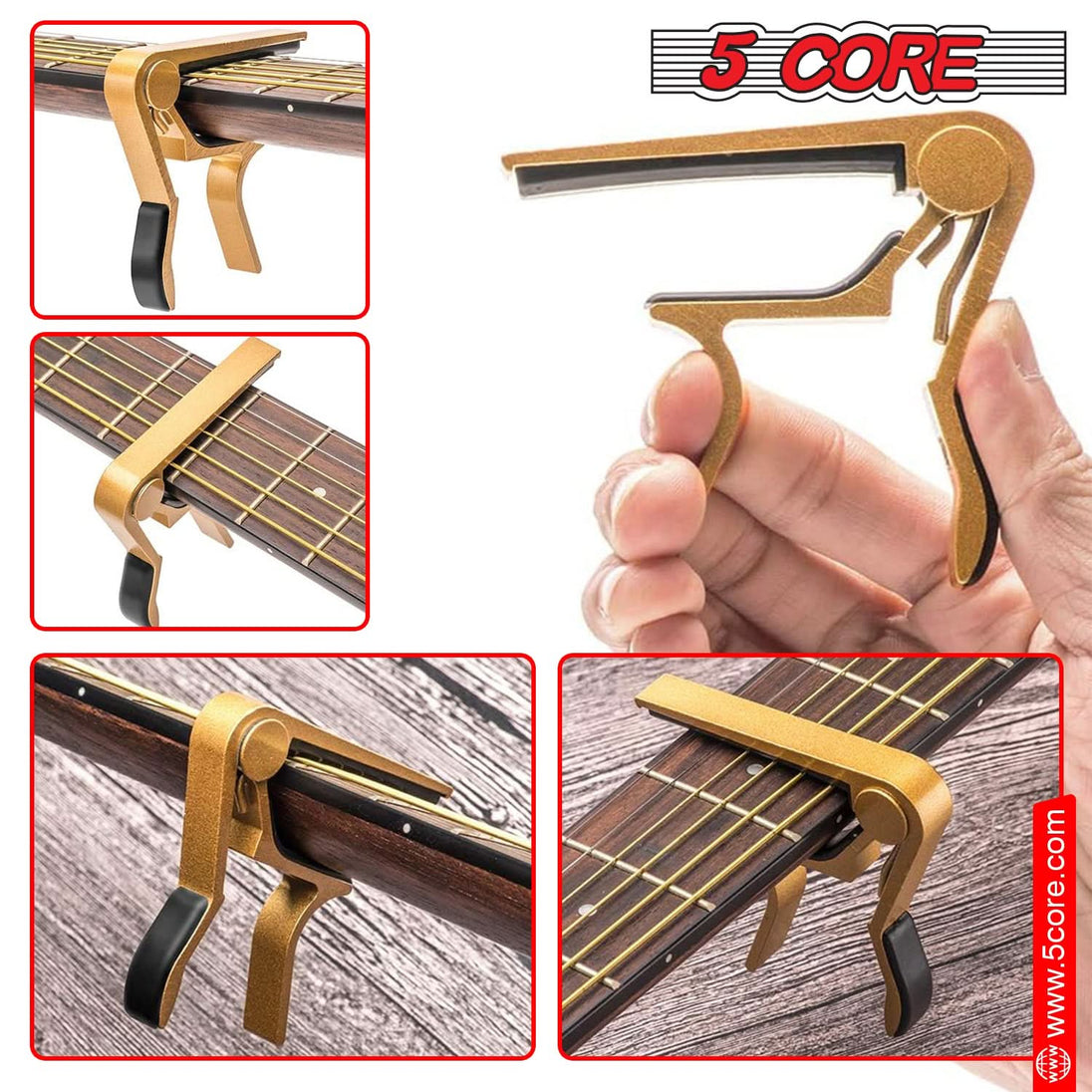 5Core Capo Acoustic Electric Guitar 6 String Kapo Clip For Banjo Mandolin Ukulele GOLD