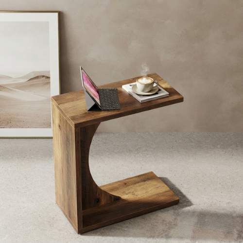 C-Shaped End Table, 23.62" Narrow Sofa Side Table with Adjustable Feet, Modern Living Room Laptop Table