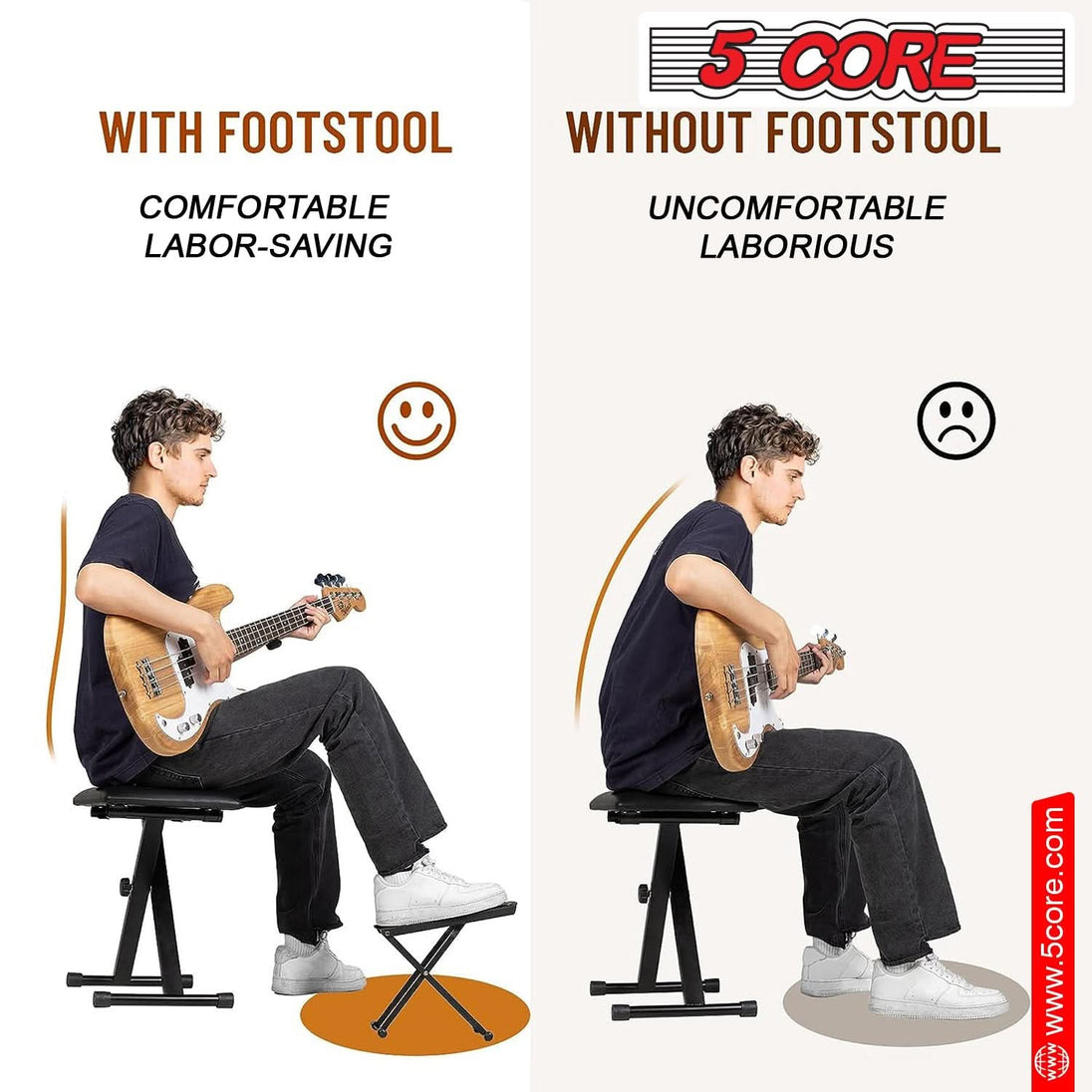 5Core Guitar Foot Stool – Height Adjustable Folding Leg Rest for Classical Guitar Practice and Performance