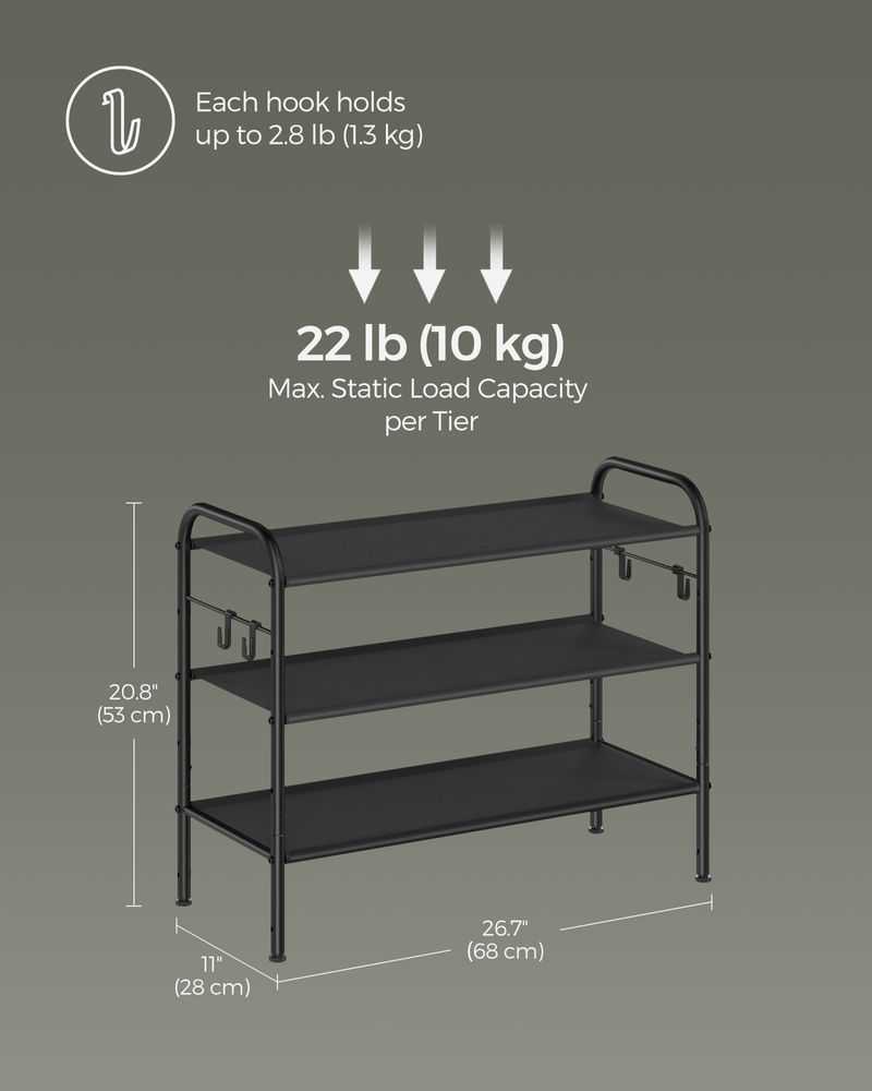 SONGMICS Fabric Shoe Rack with 4 Hooks Ink Black 