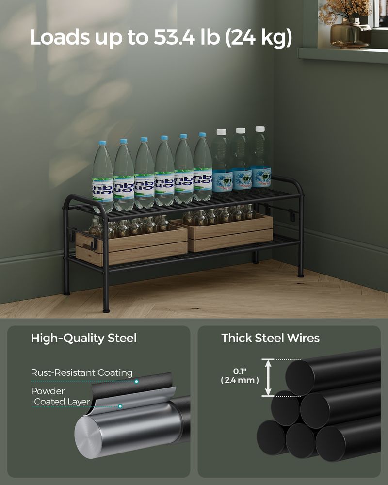 SONGMICS Shoe Rack with 4 Side Hooks, Holds 10 Pairs of Shoes 
