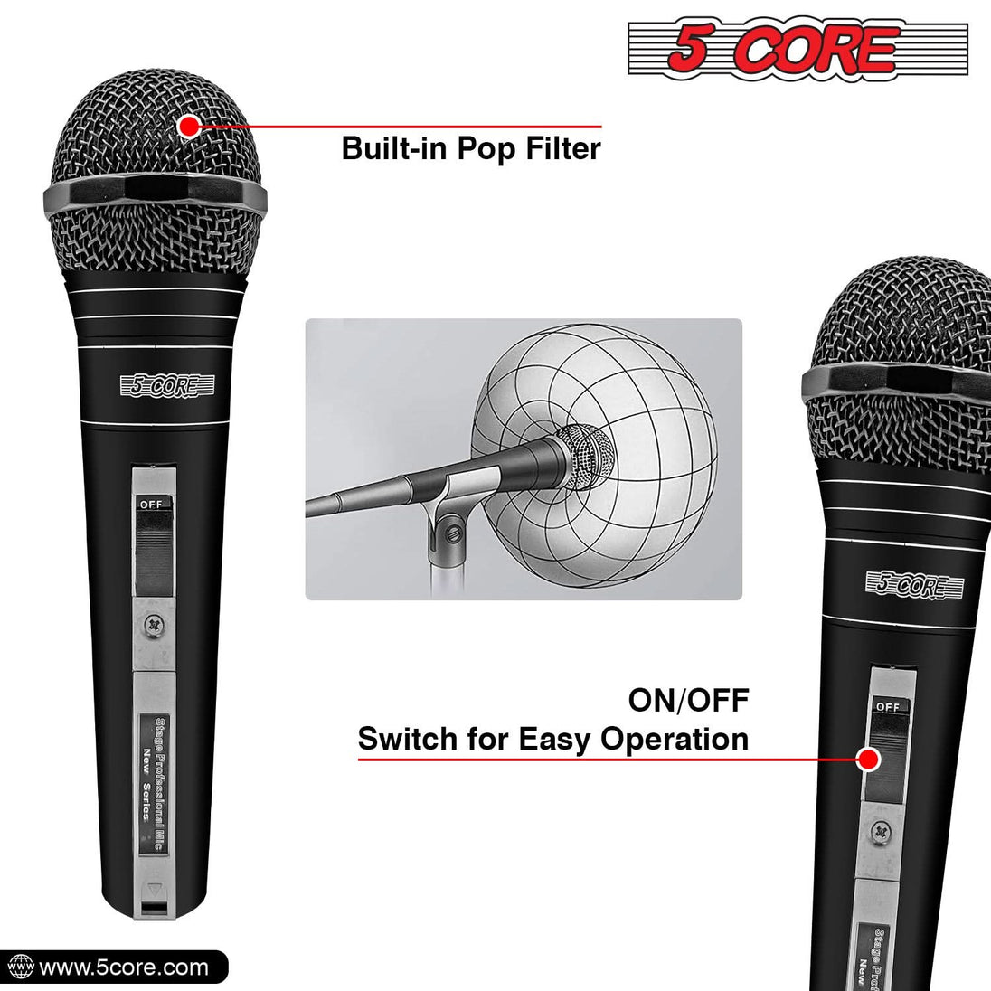 5Core Handheld XLR Dynamic Microphone – Best Professional Mic for Karaoke, Singing, and Studio Use