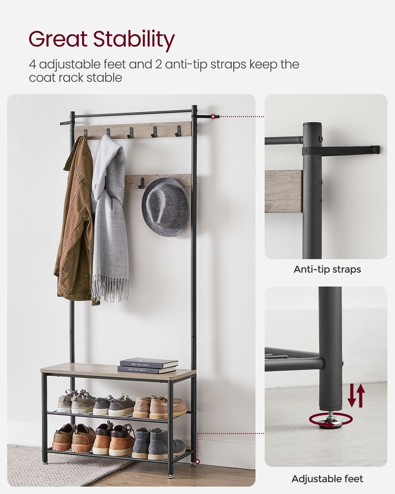 VASAGLE Coat Rack with Shoe Storage Bench 