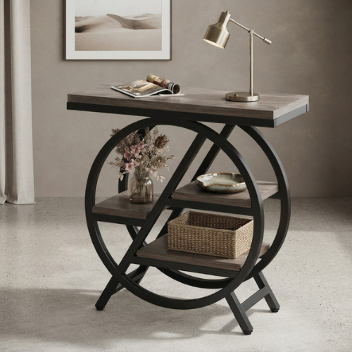 4-Tier End Table, Small Industrial Side Table with Storage Shelves, Compact Snack Table for Living Room & Bedroom