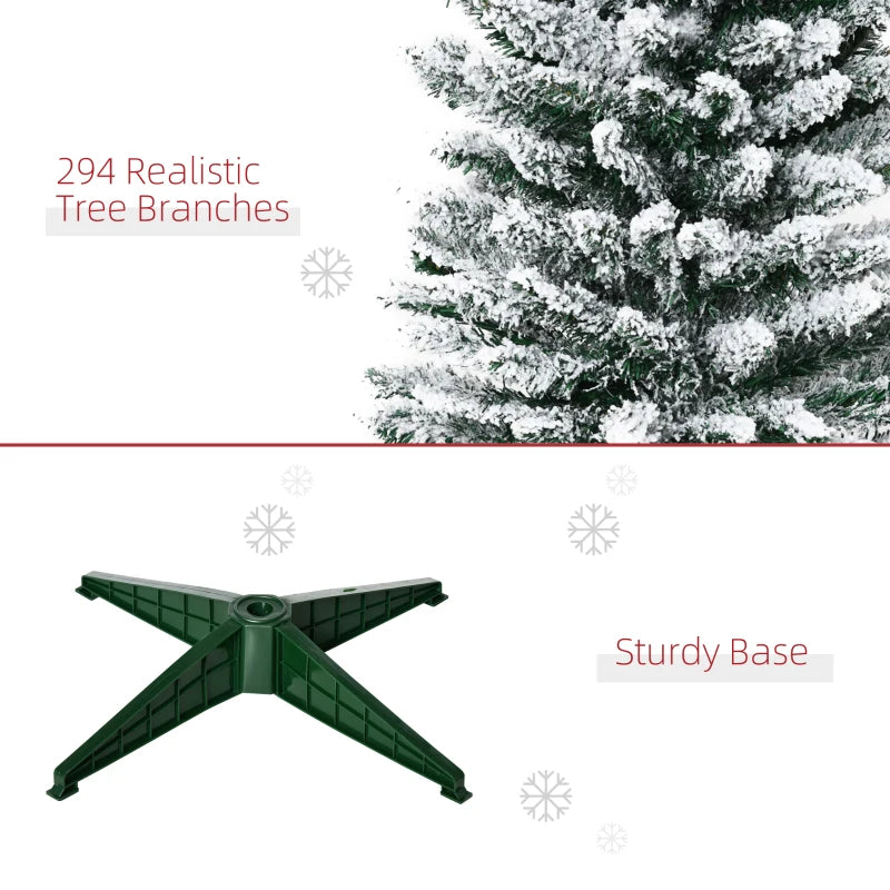 HOMCOM 5ft Pencil Artificial Christmas Tree with Snow Flocked Branches, Slim Green Holiday Decor 