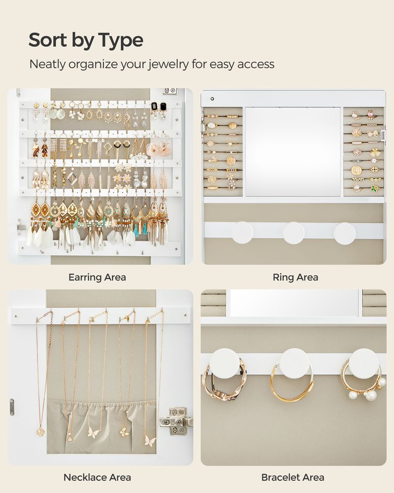 SONGMICS Wall Mounted Jewelry Organizer with Mirror 