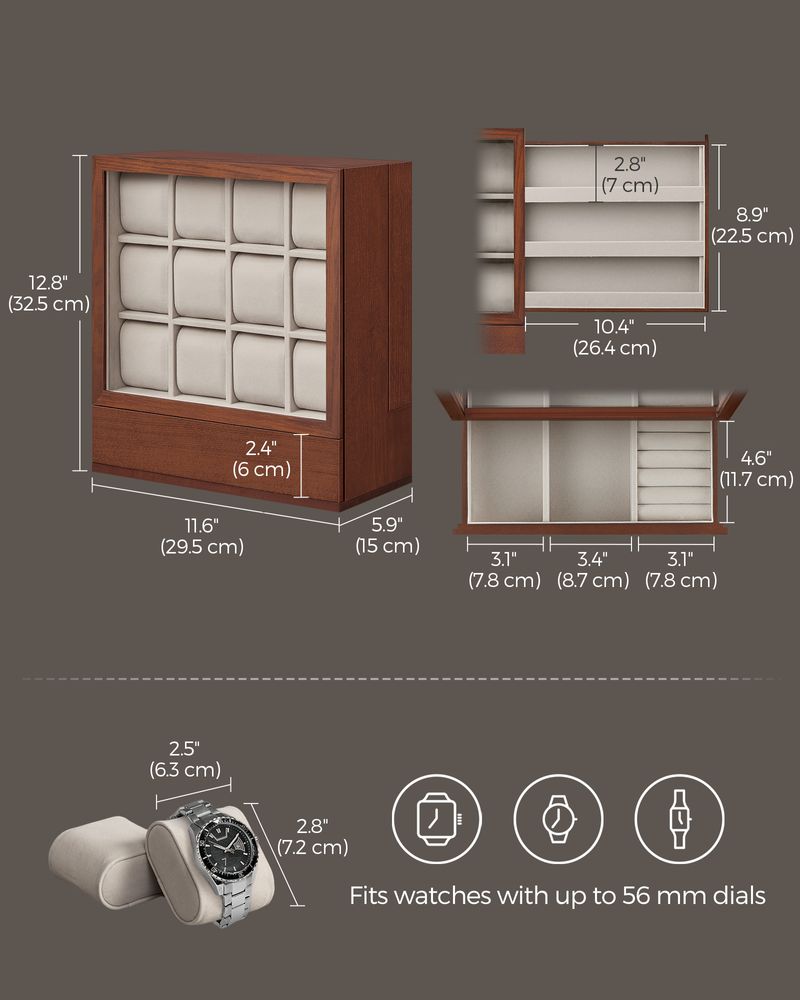 SONGMICS 12-Slot Wooden Watch Box 