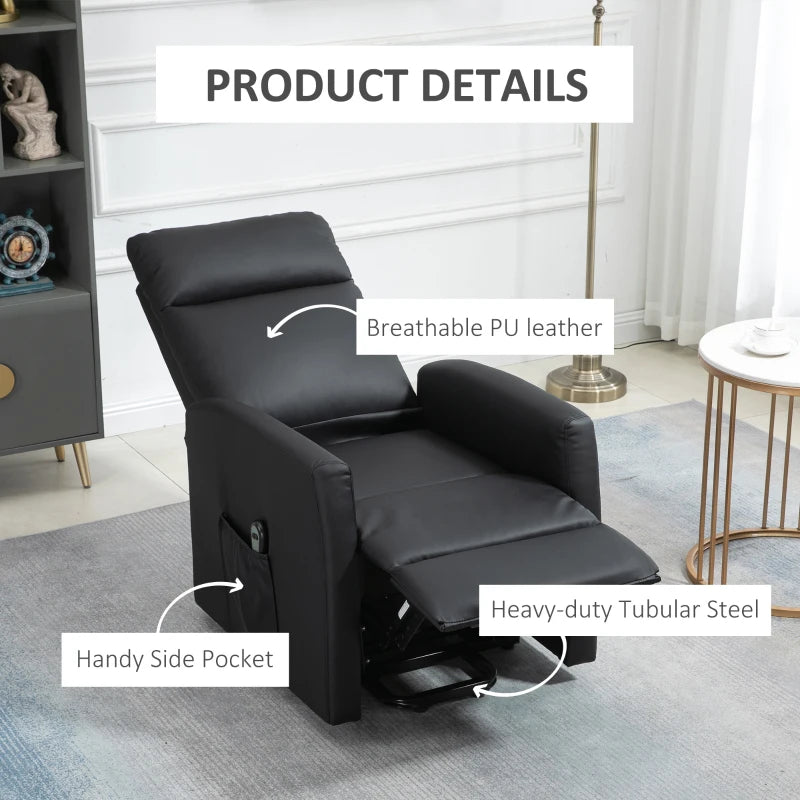 HOMCOM Power Lift Recliner Chair with Remote Control Side Pocket for Living Room Home Office Study Black