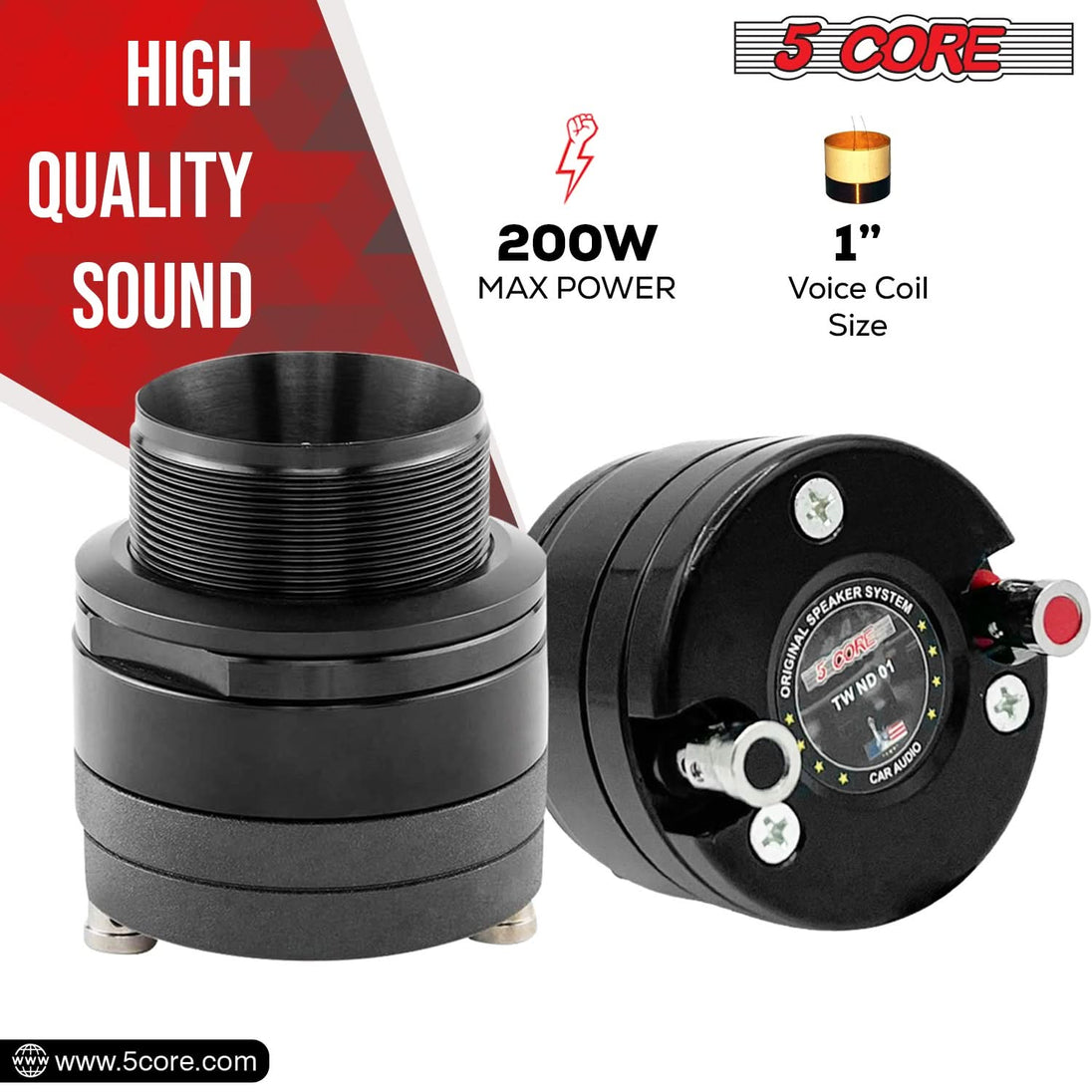 5 Core Super Tweeter 1" 200W Max 4Ohm Neodymium Magnet Titanium Bullet Speaker Horn