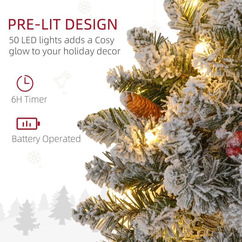 HOMCOM 24" Pre-Lit Artificial Christmas Wreath – Green Spruce with Cones, Red Berries & 20 LED Lights, Battery Operated 