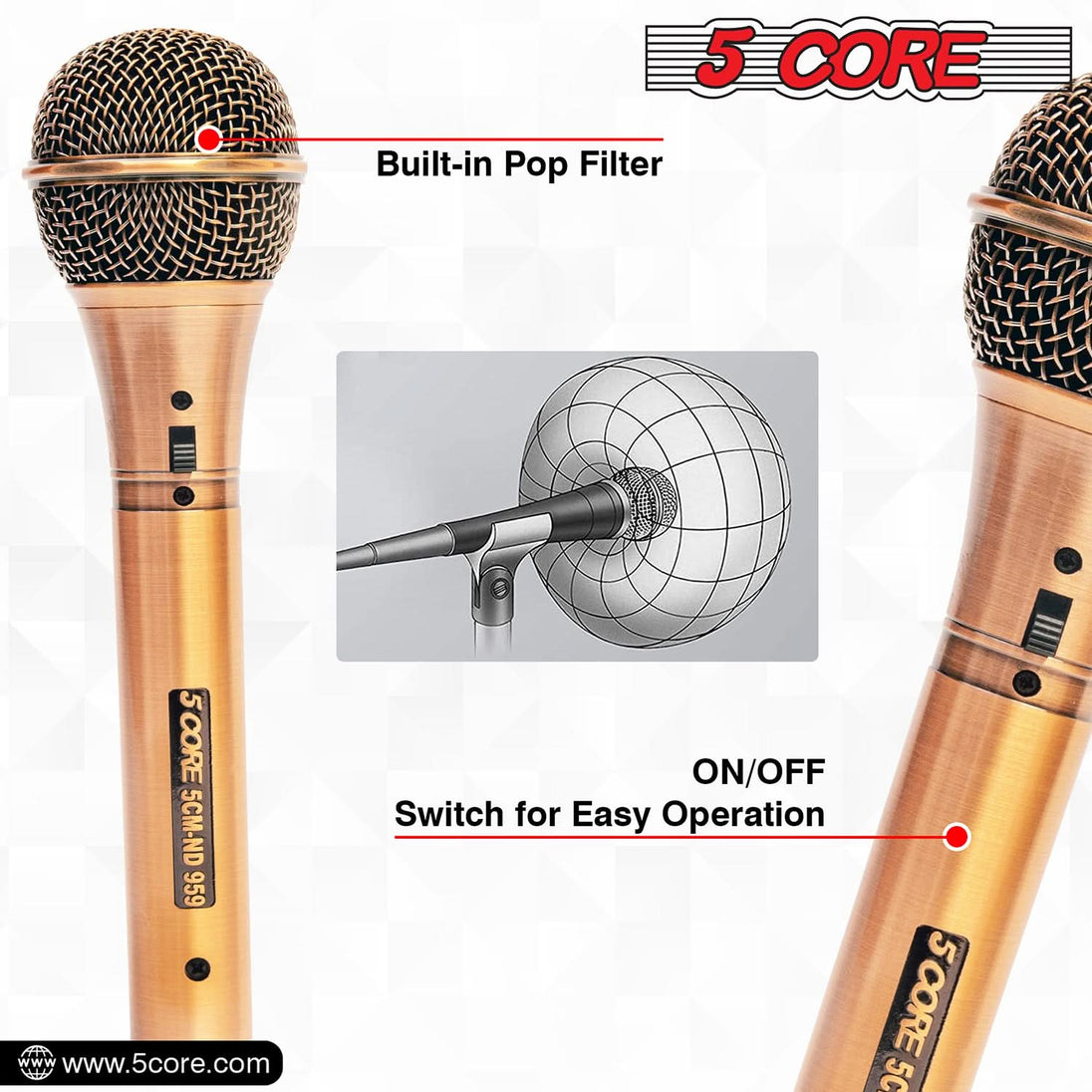 5Core XLR Microphone Dynamic Mic Karaoke Singing Studio Microfono Handheld Mics ND-959 Elantra