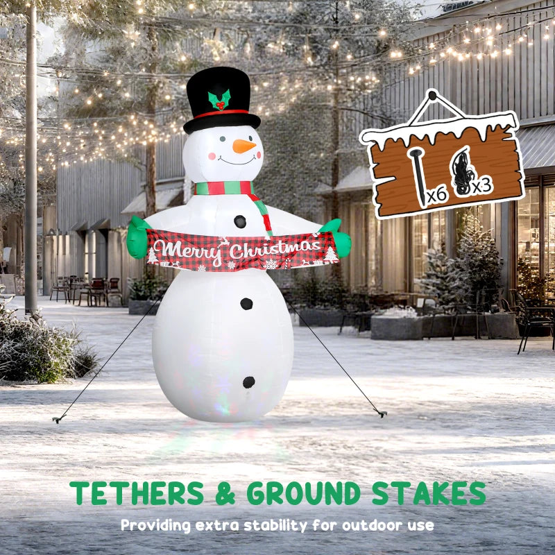 Outsunny 7ft Inflatable Christmas Snowman – Motion-Activated Music & Projector LED Light, Blow-Up Holiday Decoration 