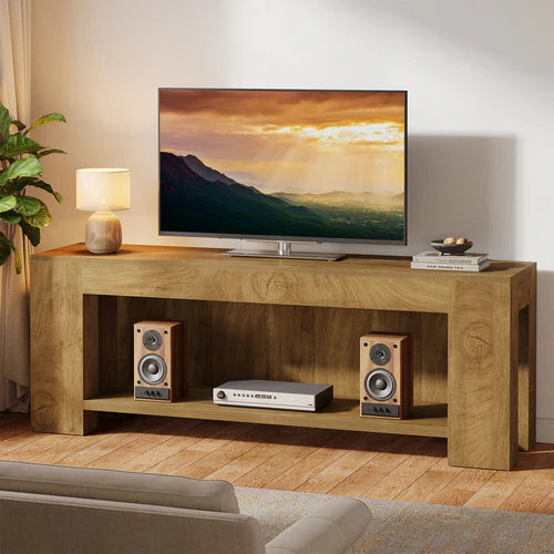 TV Stand 63" Entertainment Center with Open Shelves for Up to 75" TVs with Farmhouse Design and Storage Shelves Rustic Brown