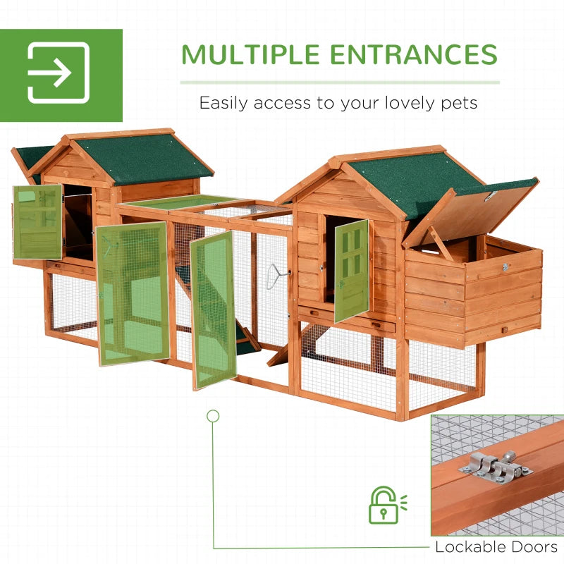 PawHut 123" Dual Chicken Coop Wooden Large Chicken House Rabbit Hutch Hen Poultry Cage Backyard with Outdoor Ramps and Nesting Boxes