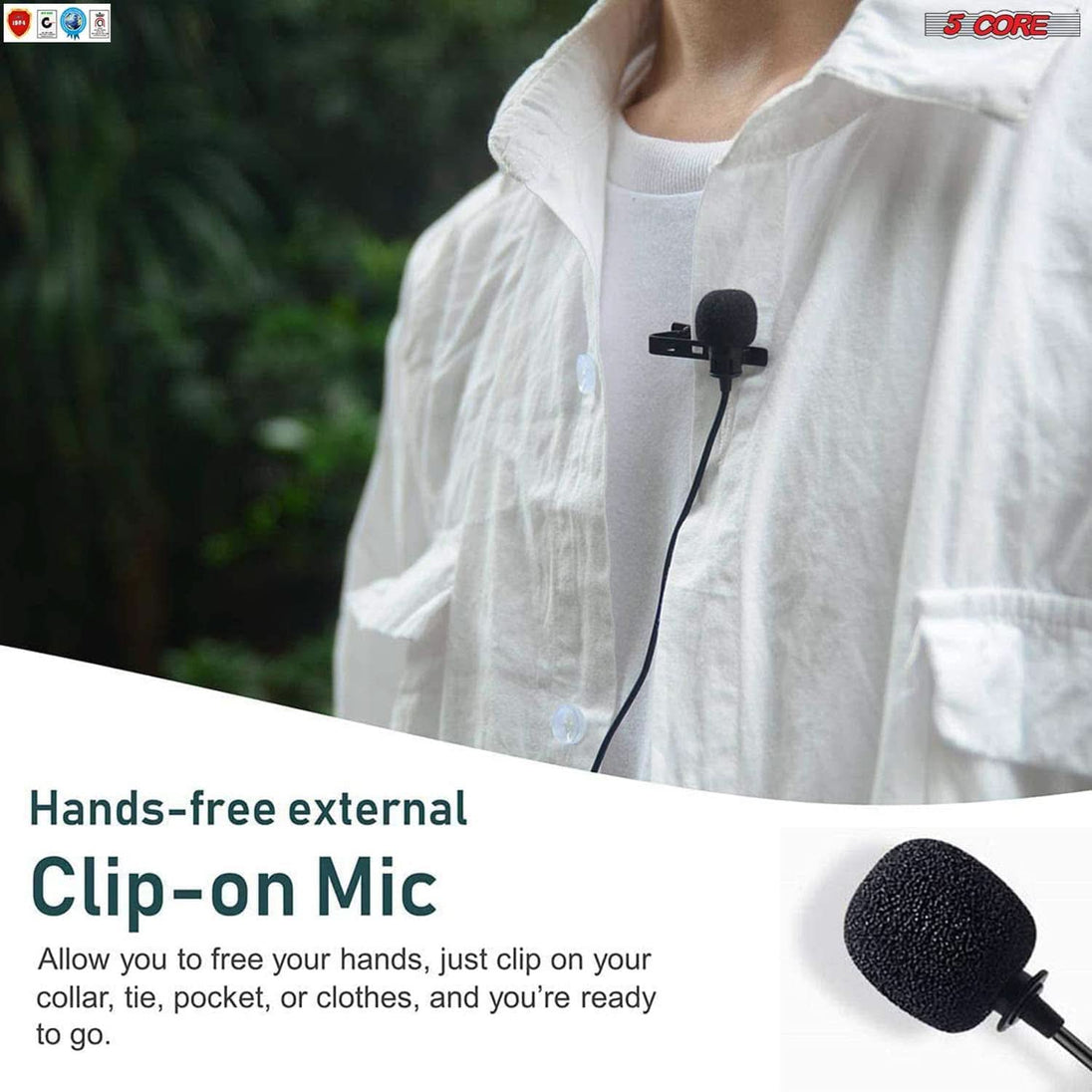 5Core Lavalier Microphone Clip On Professional Grade 3.5mm Lav Lapel Mic Omnidirectional