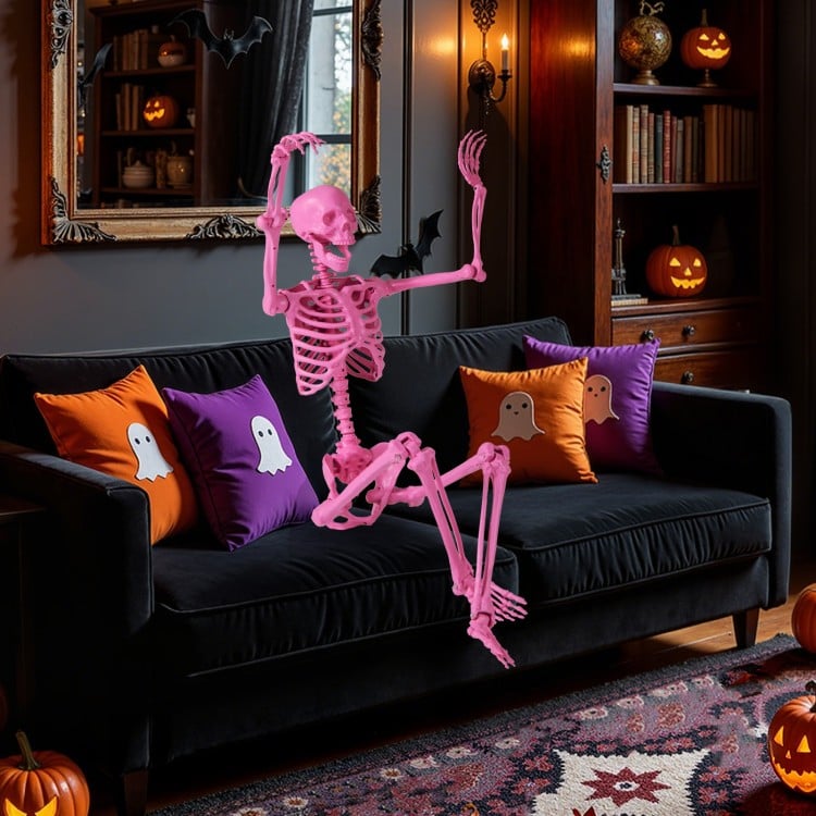 5.5 FT Life-Size Halloween Poseable Skeleton Pink Movable Joints