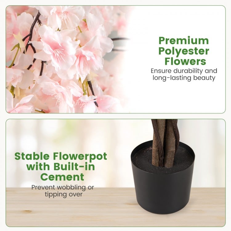 5.5 FT Tall Artificial Cherry Blossom Tree with Pink/White Flowers 2 Pack-White
