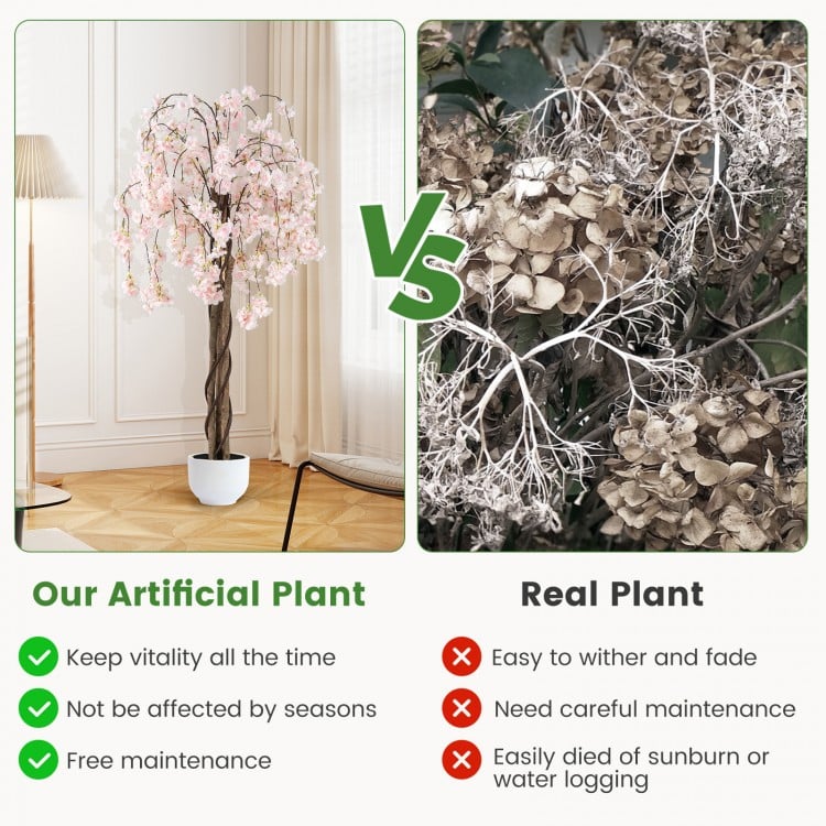 5.5 FT Tall Artificial Cherry Blossom Tree with Pink/White Flowers 2 Pack-White