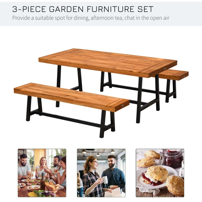 Outsunny 71'' Outdoor Picnic Table and Bench Set, Rustic Acacia Wood Beer Table Set for Patio, Backyard, Poolside, Natural Red Wood