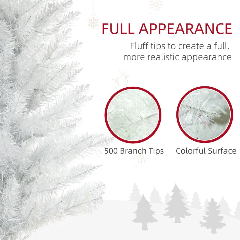 HOMCOM 6ft Pre-Lit Pencil Artificial Christmas Tree – Colourful Surface Tips with Colourful LED Lights, White 