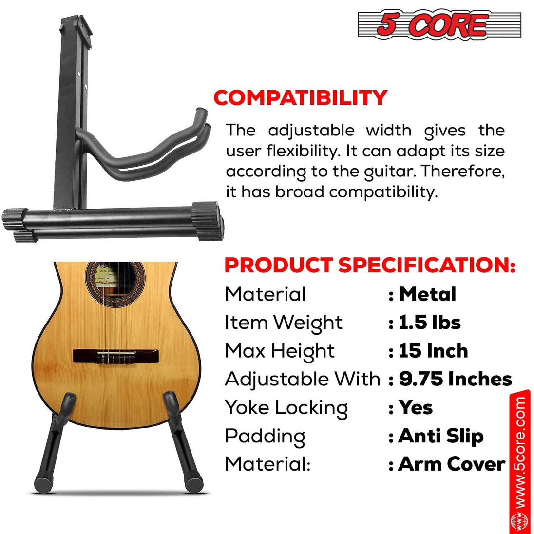 5Core Guitar Stand Floor A Frame Electric Acoustic Bass Soporte Para Guitarra BLACK