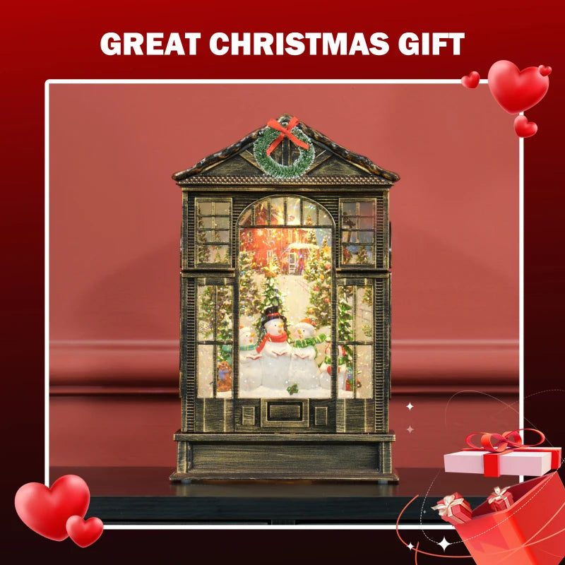 HOMCOM Musical Christmas Snow Globe Lantern with Lights & Swirling Glitter, Holiday Party Gift, Bronze 