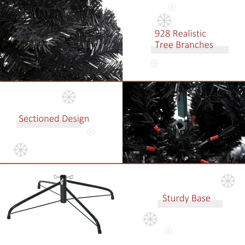 HOMCOM 6ft Artificial Christmas Tree Unlit Douglas Fir with Realistic Branch Tips, Black Halloween Style 