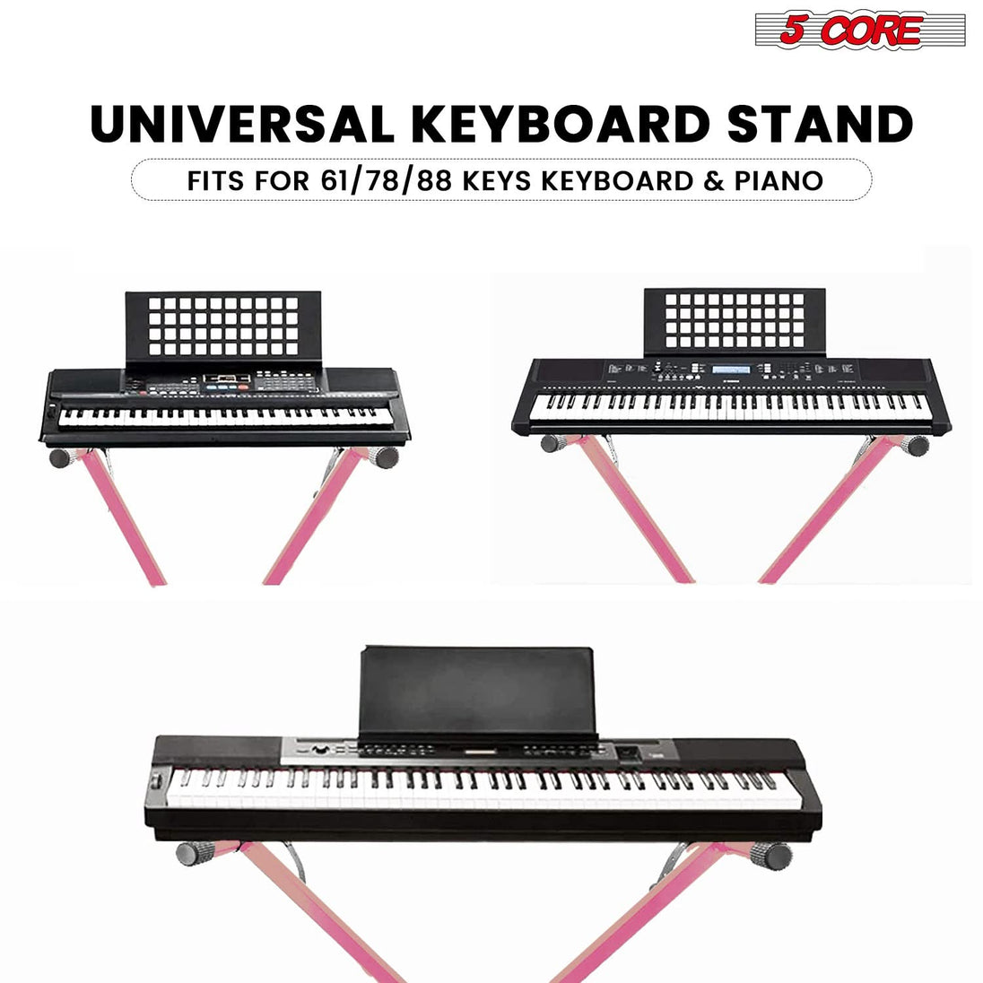 5Core Keyboard Stand Single X Style Adjustable Lift Piano Riser For 49 To 88 Keys PINK