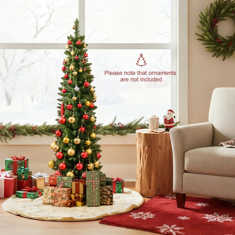 5 Feet Pre-lit Pencil Artificial Christmas Tree with 150/180/200/300/400 Warm White LED Lights