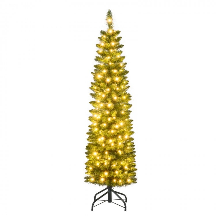5 Feet Pre-lit Pencil Artificial Christmas Tree with 150/180/200/300/400 Warm White LED Lights