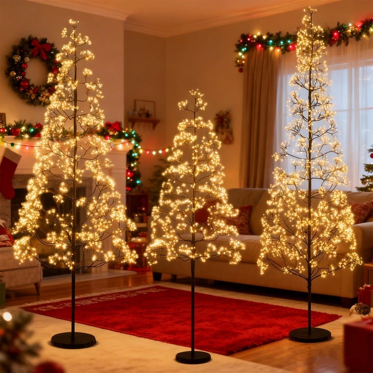 5 FT Lighted Alpine Tree with Warm White Light LED Lights Pre-lit Artificial Cedar Tree with Weighted Base