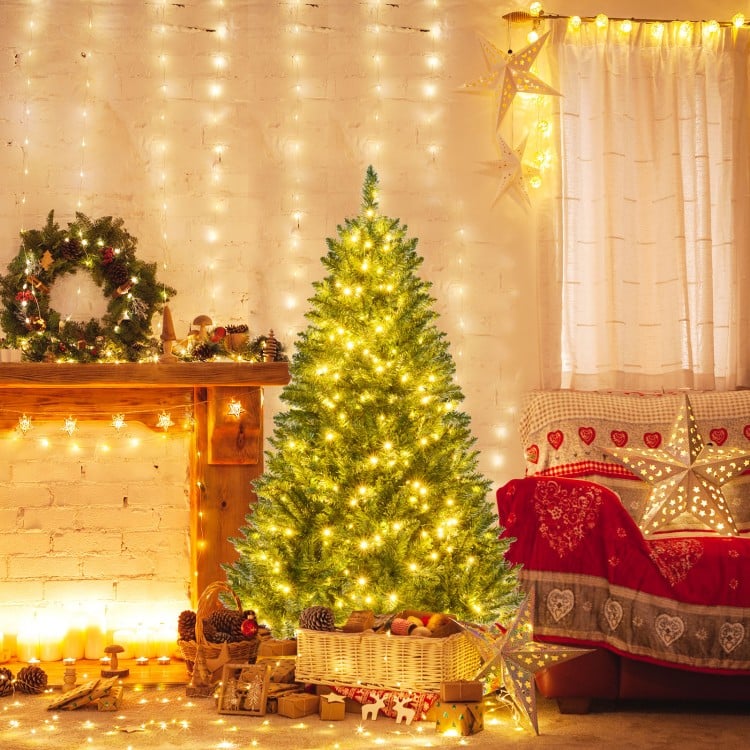 5 Feet Artificial Christmas Tree Hinged Xmas Tree with 7 Lighting Modes