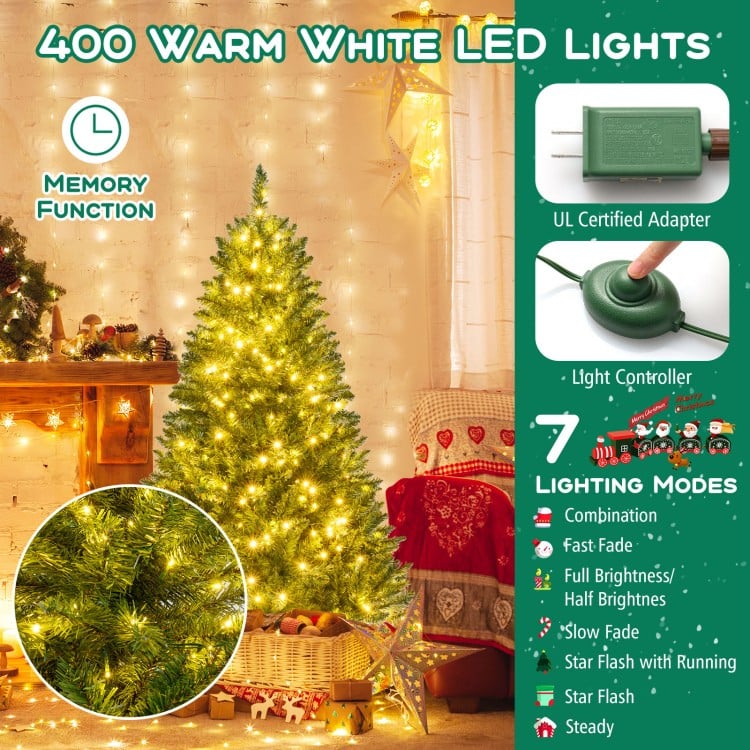 5 Feet Artificial Christmas Tree Hinged Xmas Tree with 7 Lighting Modes