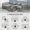 Outsunny 7pc Garden Wicker Sectional Set w/ Tea Table Patio Rattan Lounge Sofa Outdoor Deck Furniture Light Grey