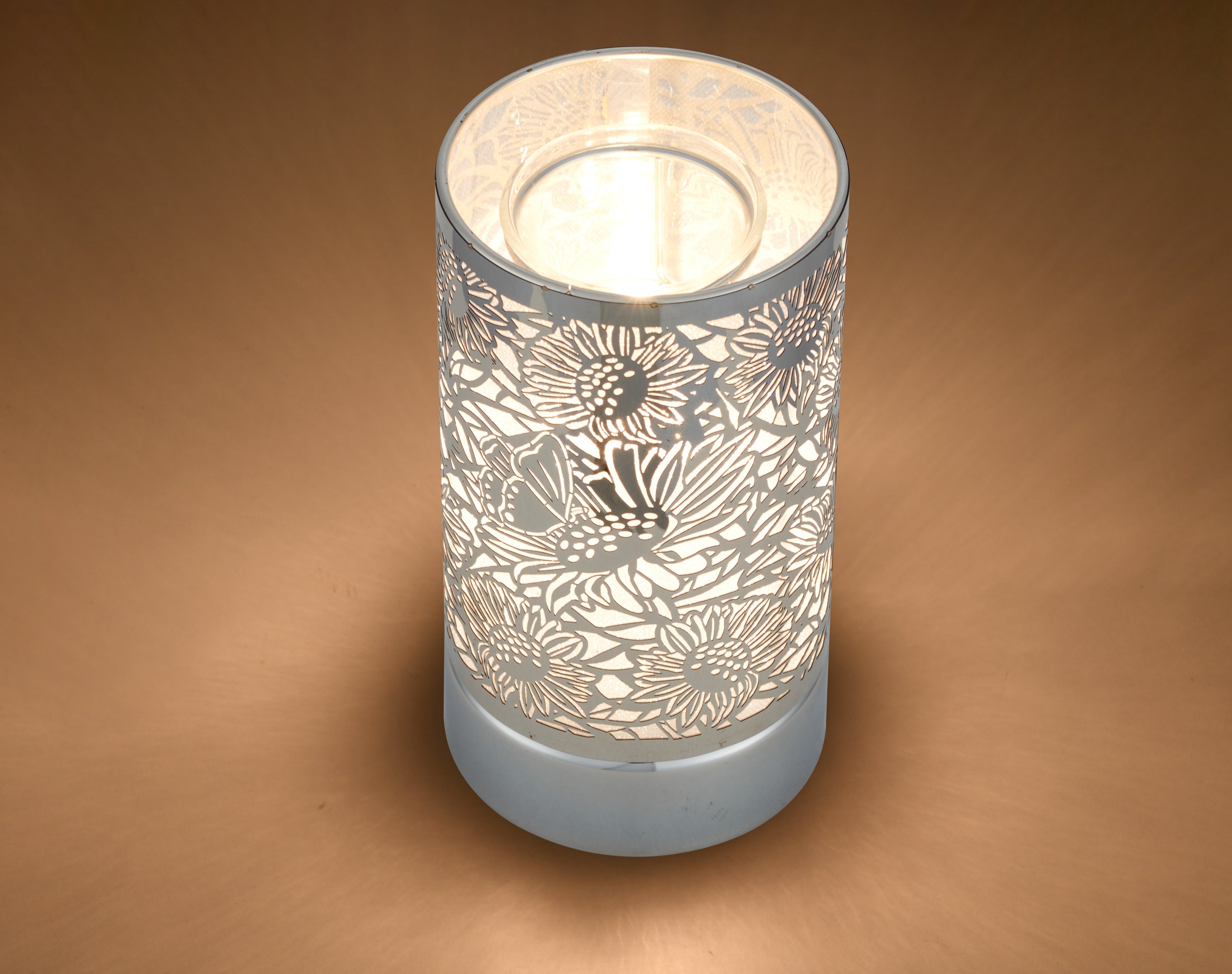 7" touch lamp-Fragrance Wax Melts Warmer -Electric Candle Essential Oil Burner-Metal Silver Sunflower Table Decor