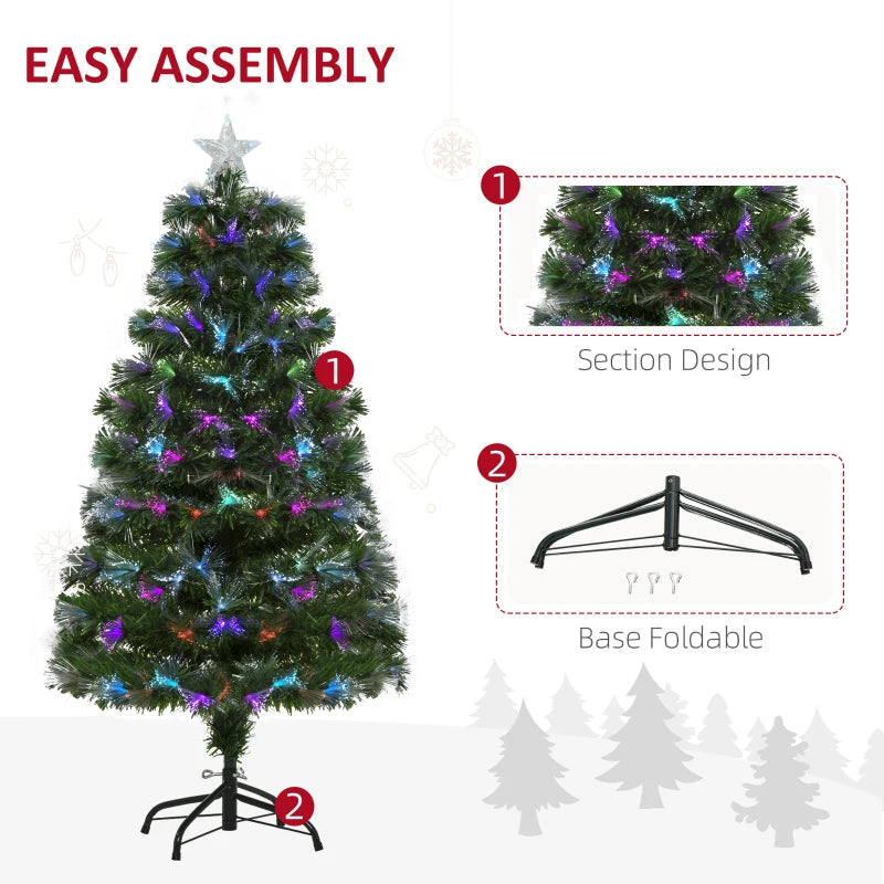 HOMCOM 4FT Pre-Lit Fiber Optic Christmas Tree with Star Topper, Artificial Spruce Holiday Decor 