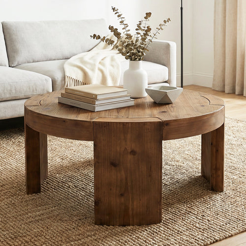 Coffee Table 31.5" Round Solid Wood Center Cocktail Tea Table Rustic Brown