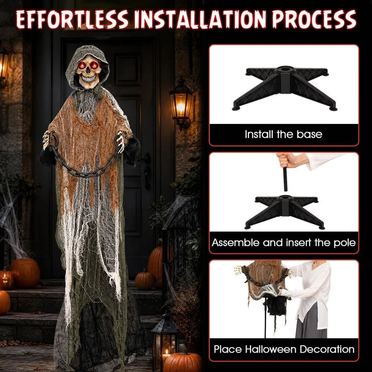 5.7 ft Life-Size Grim Reaper Halloween Decoration with Moving Head, Swinging Hands & Sound