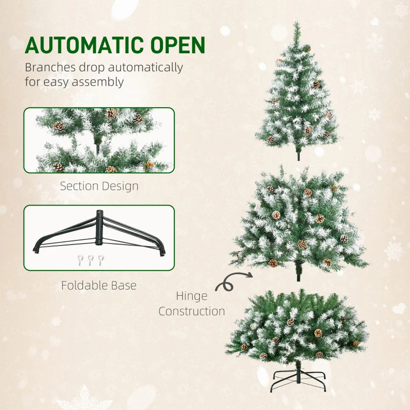 HOMCOM 6ft Prelit Artificial Christmas Tree – Warm White LED Lights, Auto Open Design, White Slim Holiday Décor 