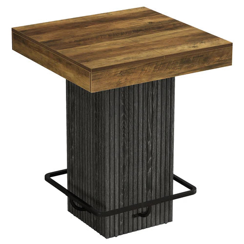 31.5" Square Bar Table Industrial Counter Height Dining Table with Metal Footrest Heavy Duty Pedestal Base Rustic Brown