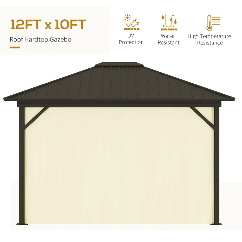 Outsunny 10' x 12' Outdoor Hardtop Gazebo Metal Roof Patio Gazebo with Aluminum Frame, Mesh Nettings, Curtains and Roomy Interior Space, Beige