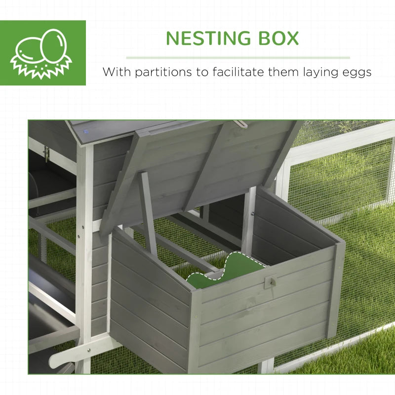 PawHut Wooden Chicken Coop with Nesting Boxes, Run, Doors, Tray, Ramp for 4-6 Chickens