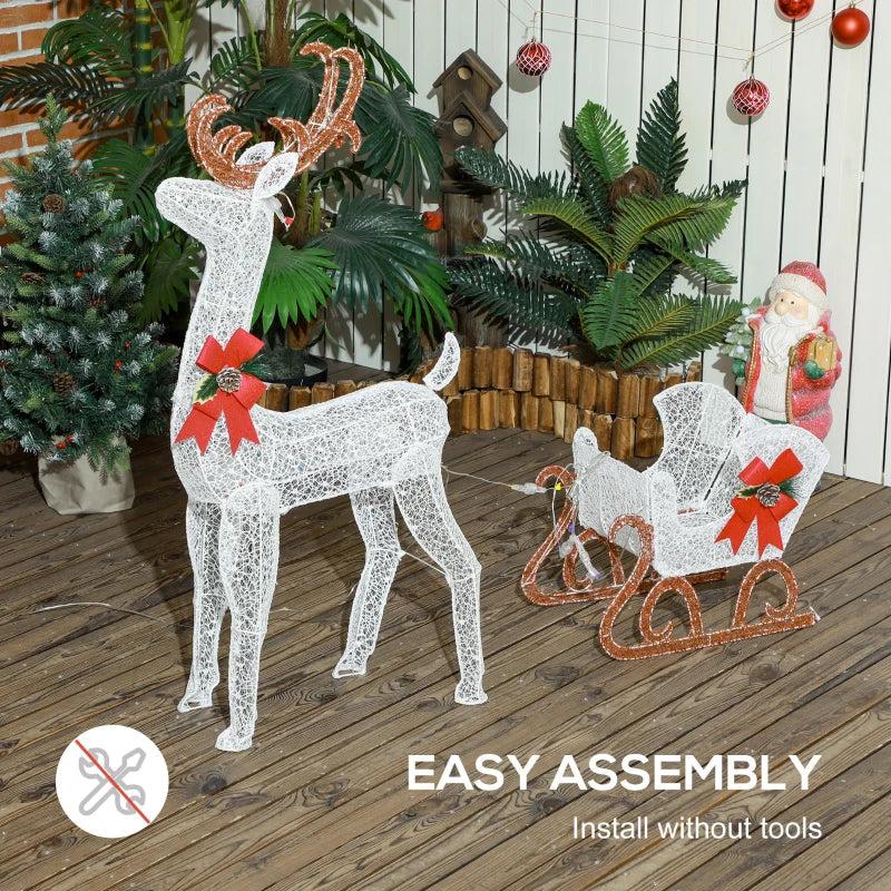 Outsunny Outdoor Lighted Christmas Reindeer Decoration with 170 LED Lights, White Holiday Yard Display 