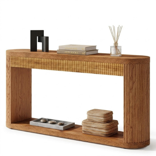 63-Inch Fluted Console Table, Modern Sofa Table for Entryway And Living Room