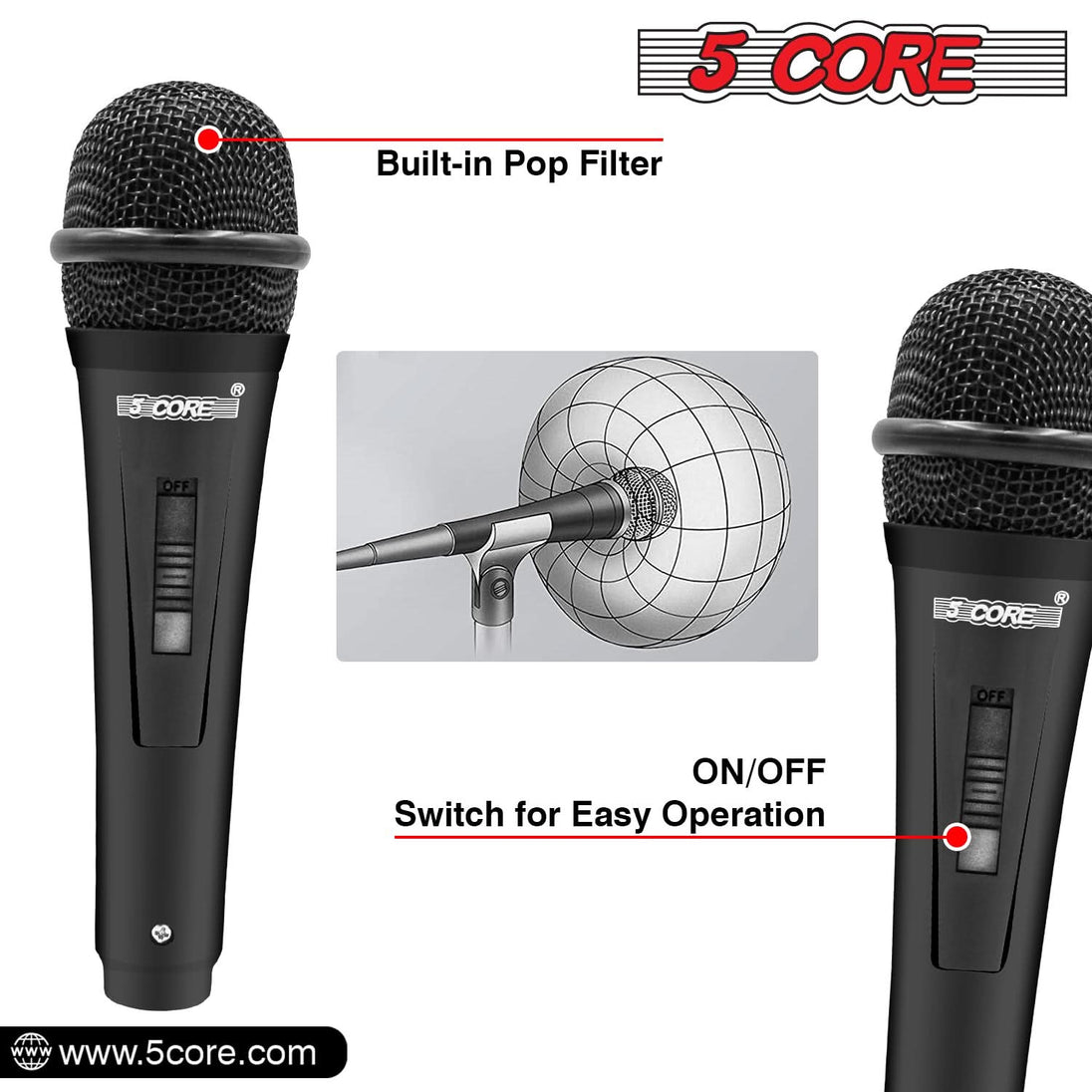 5Core Handheld XLR Dynamic Microphone – Professional Karaoke, Singing, and Studio Mic