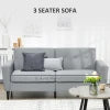 HOMCOM 3 Seater Sofa, Upholstered Couch for Bedroom, Modern Sofa Settee with Padded Cushion, Button Tufting and Wood Legs for Living Room, Grey 